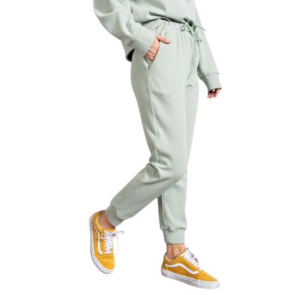 Easel RELAXED JOGGER PANTS SAGE CREAM SOLID W/ POCKETS (Thick Ones) - Picture 3 of 4